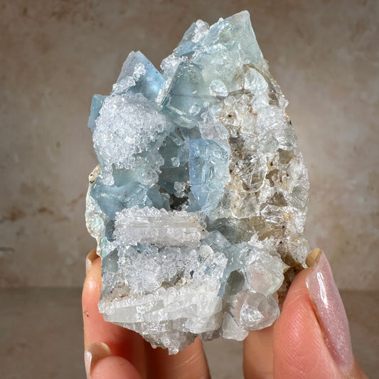"Blanchard Blue" Fluorite, Baryte, Sugar Quartz Druzy, 119g | Mex-Tex Mine, Bingham, New Mexico