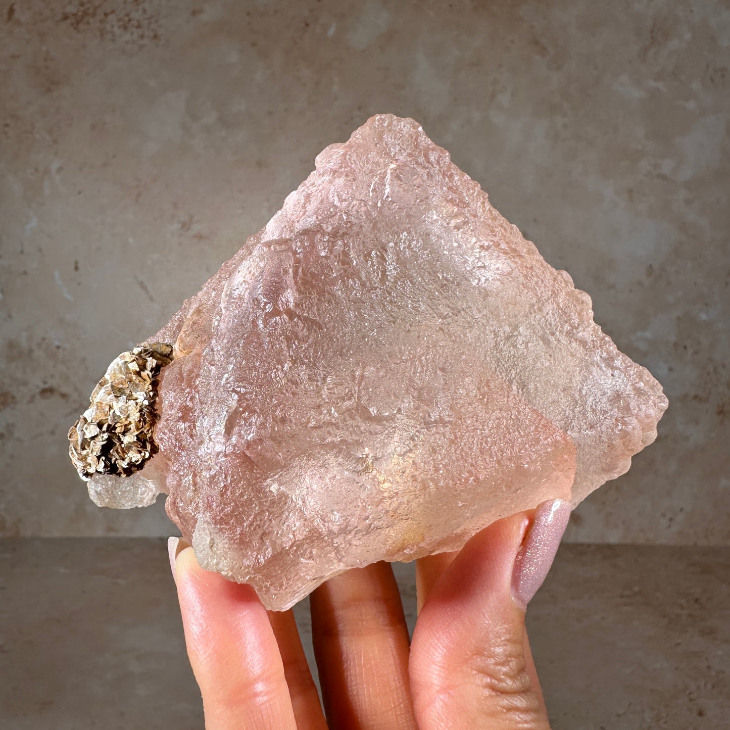 Pink Fluorite with Rose Gold Muscovite, 448g | Chumar Bakhoor, Hunza Valley, Pakistan