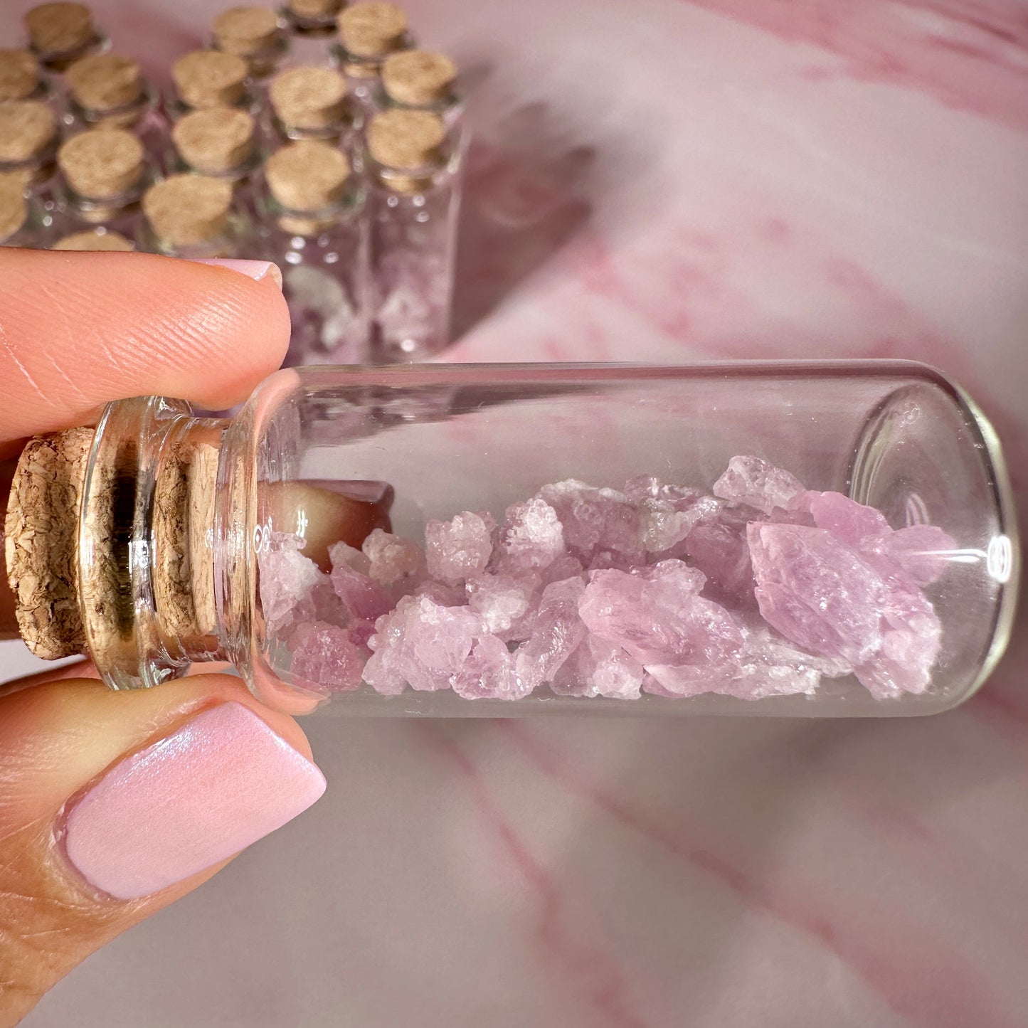Crystallized Pink Rose Quartz, 5g in Glass Bottle | Afghanistan