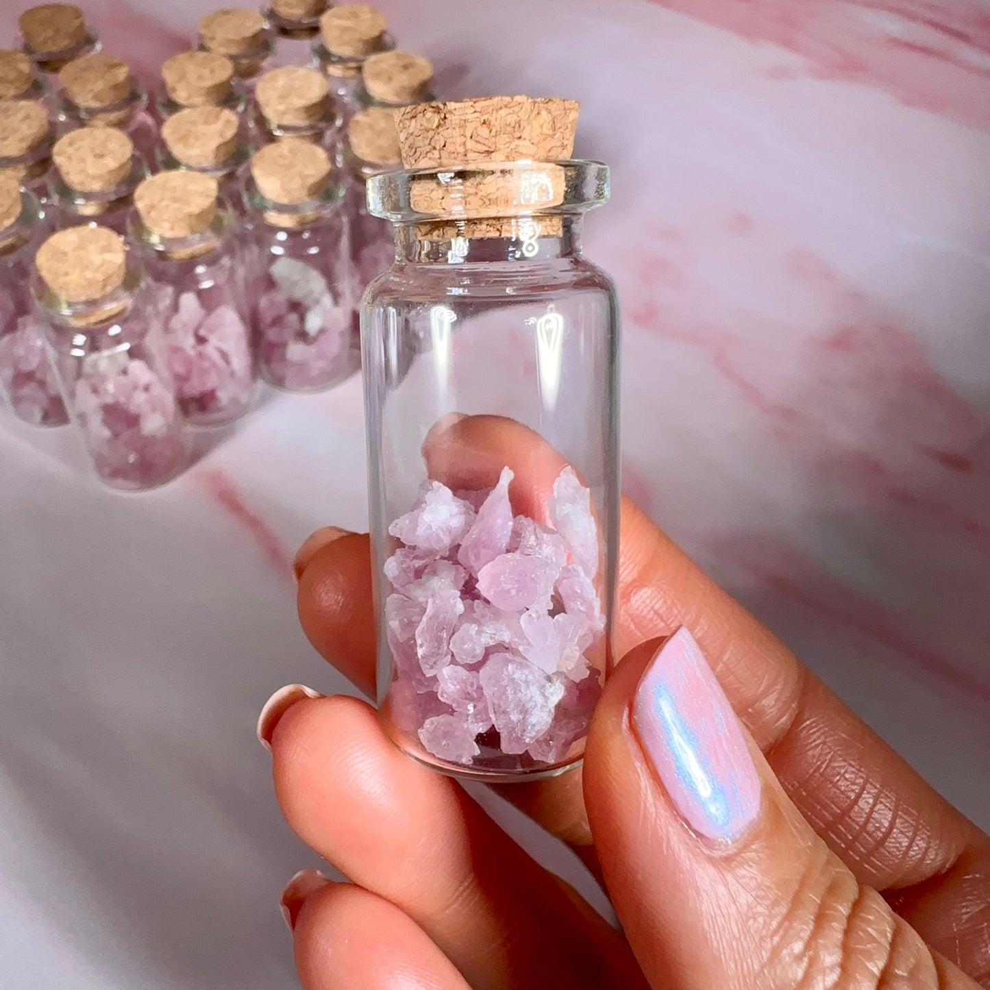Crystallized Pink Rose Quartz, 5g in Glass Bottle | Afghanistan