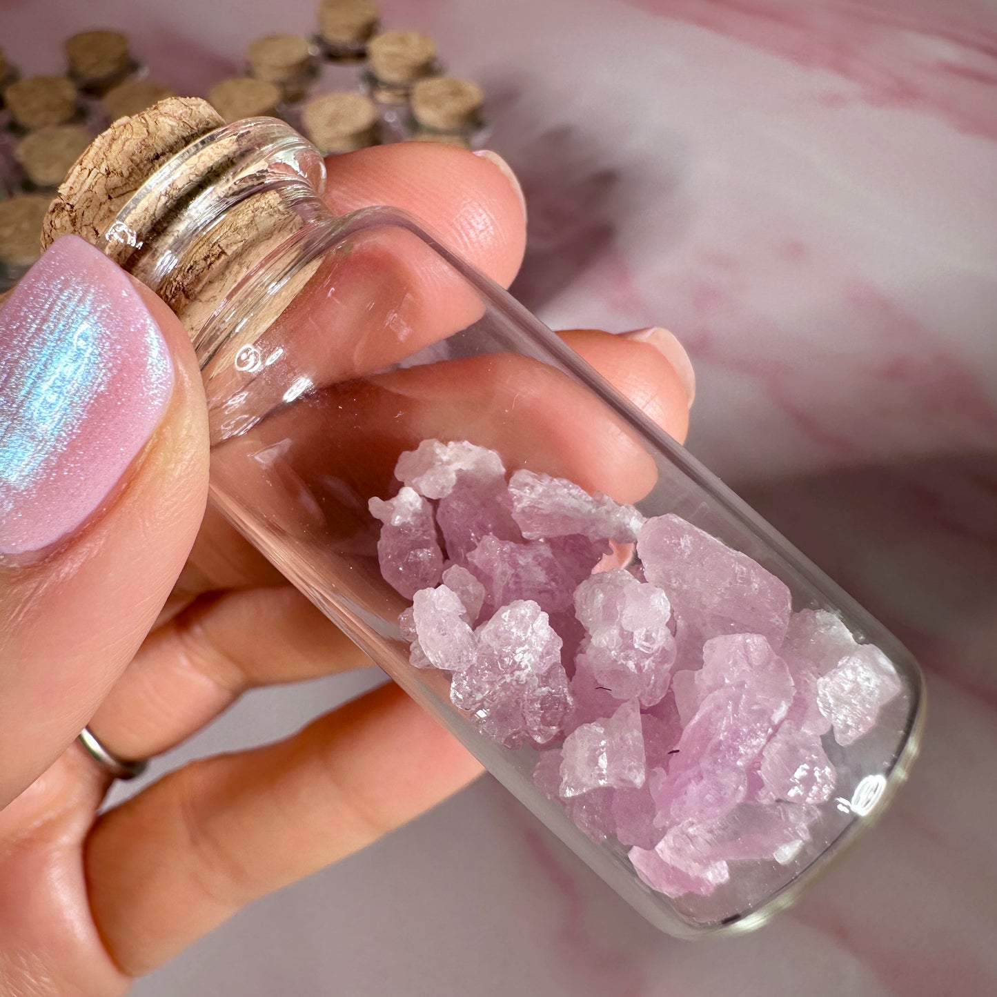 Crystallized Pink Rose Quartz, 5g in Glass Bottle | Afghanistan