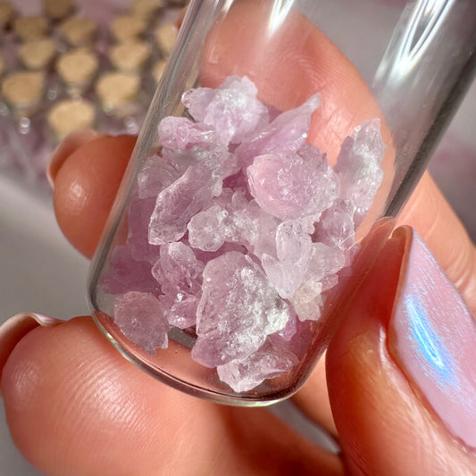 Crystallized Pink Rose Quartz, 5g in Glass Bottle | Afghanistan