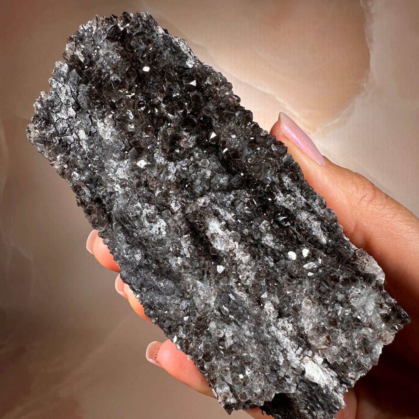 Crystallized Fossil Wood with Smoky Quartz Druzy, 268g — Arizona