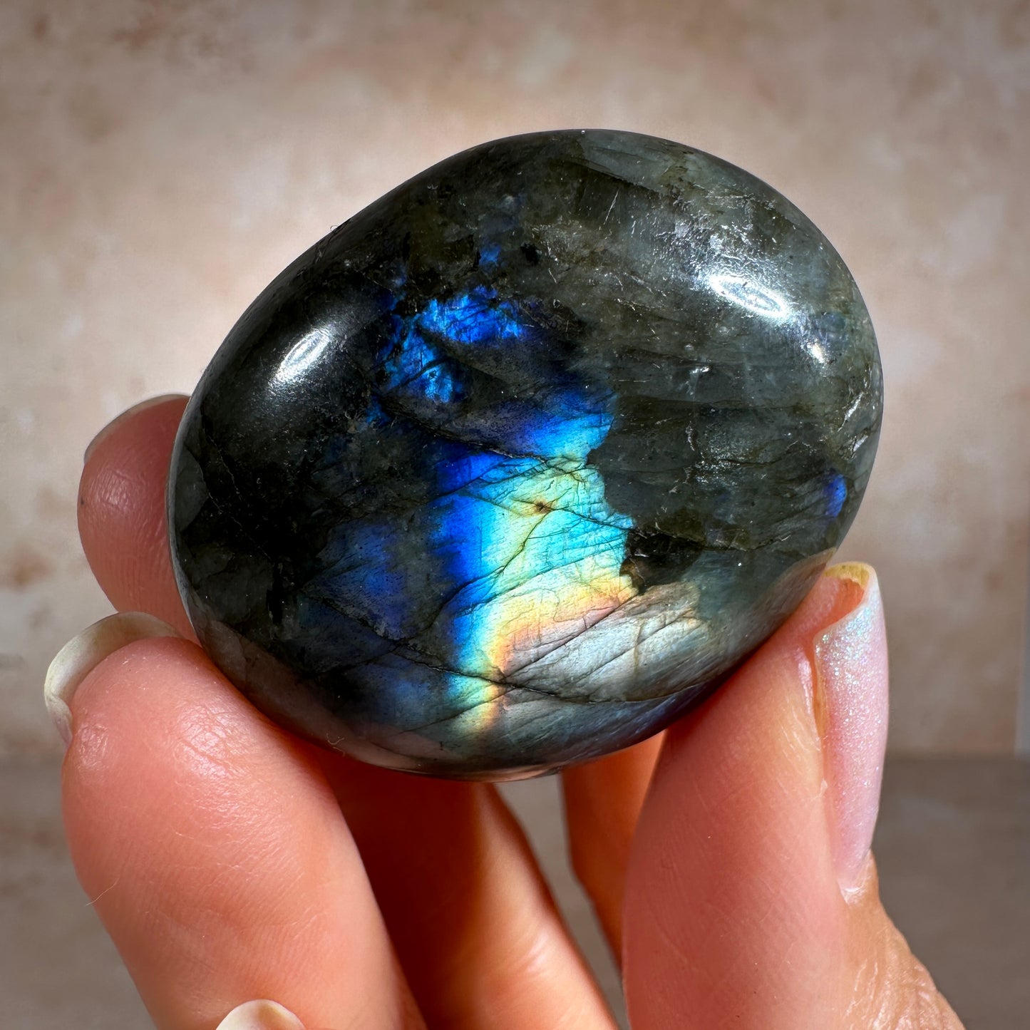 Labradorite Palm Stone (38g) Ampanihy District, Atsimo-Andrefana, Madagascar