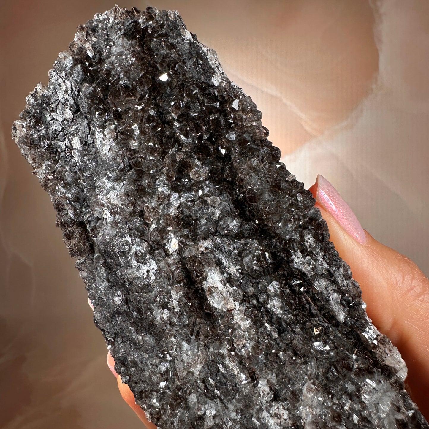 Crystallized Fossil Wood with Smoky Quartz Druzy, 268g — Arizona