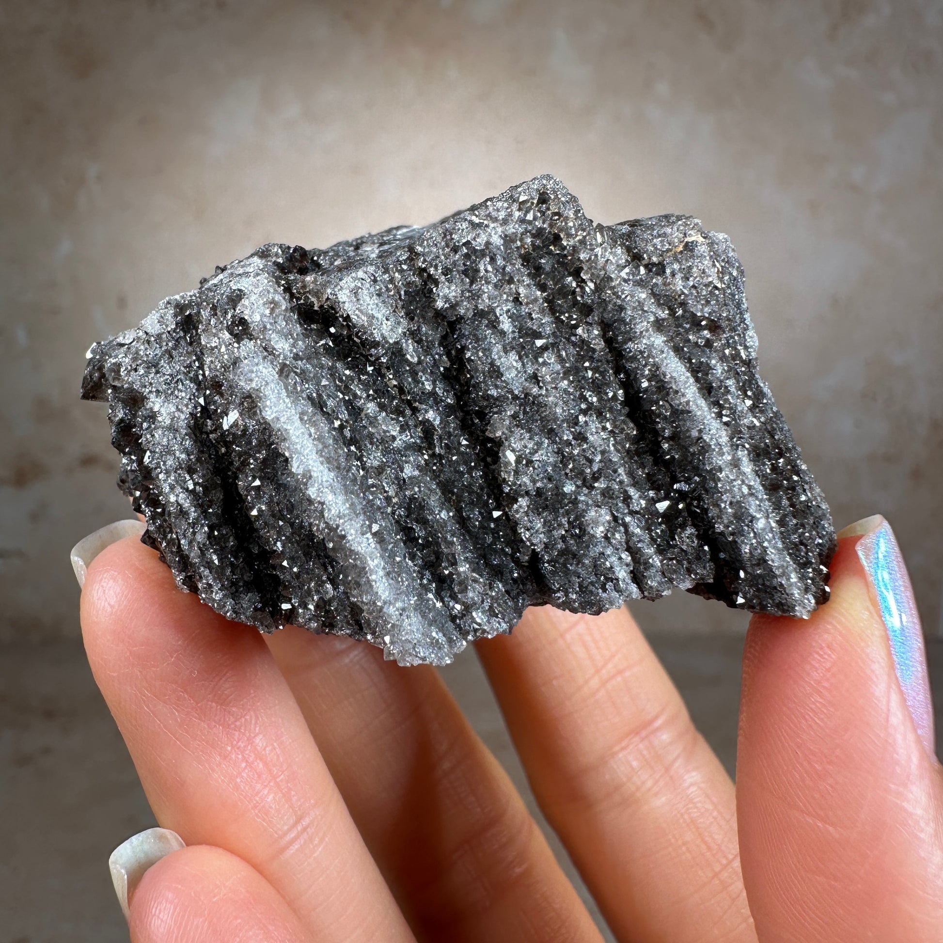 Rare Crystallized Fossil Wood, 80g, Smoky Quartz Druzy on Petrified Wood from Arizona.