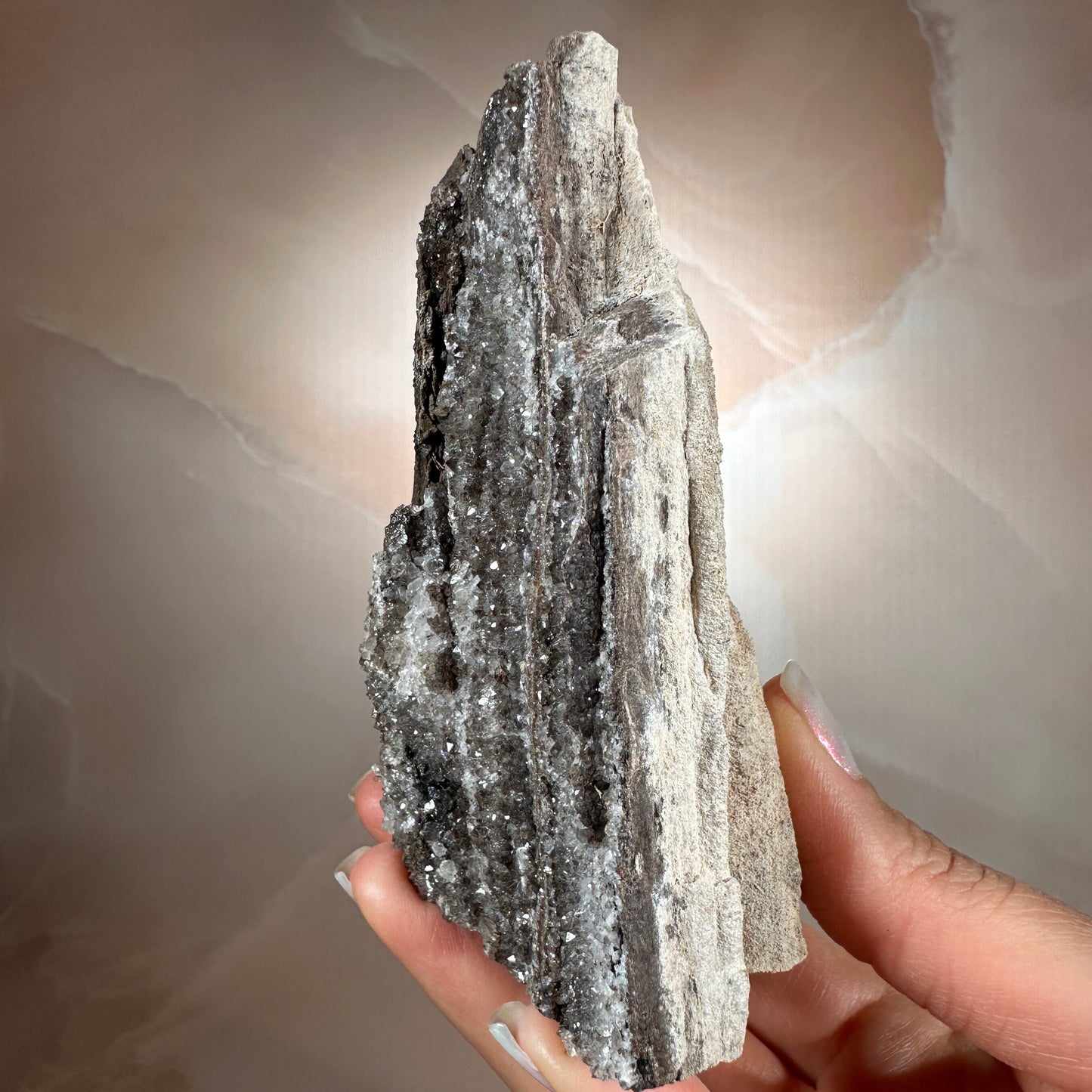 Crystallized Fossil Wood with Smoky Quartz Druzy, 335g | Arizona